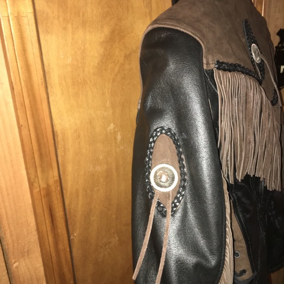 VINTAGE NWT Genuine Buffalo Leather Motorcycle Jacket Womens Brn/Blk Small - Picture 9 of 16